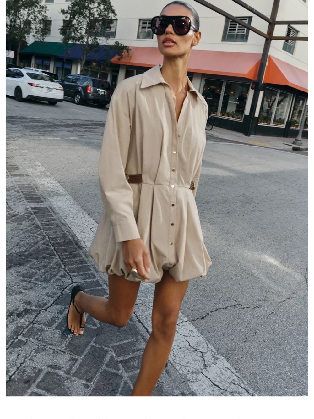Zara Beige Bubble-Hem Shirt Dress